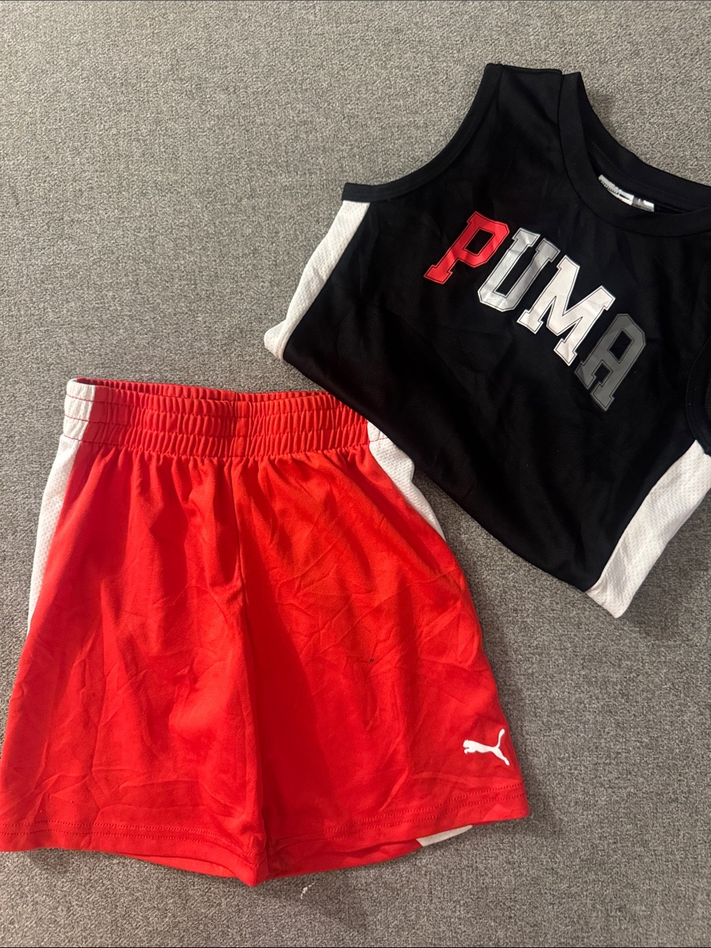 5/$15- PUMA Black Logo Tank & Red Athletic Shorts Set